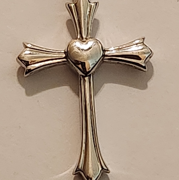 Sterling Silver Italian Popcorn Chain Cross Heart Pendant Necklace - Picture 5 of 11